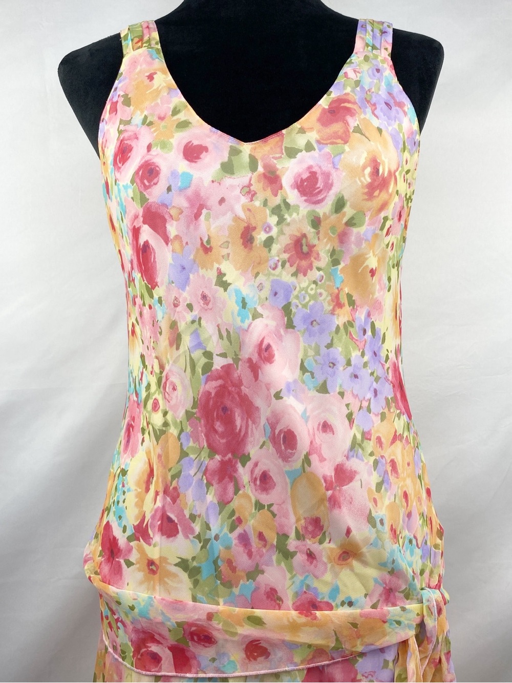 Vintage Y2K Ronnie Nicole Watercolor Floral Handkerchief Midi Dress Size 8 - Picture 3 of 4